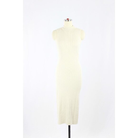 Aritzia BABATON Compose Ivory Ribbed Mock Neck Midi Sweater Dress, Size L - Picture 1 of 16
